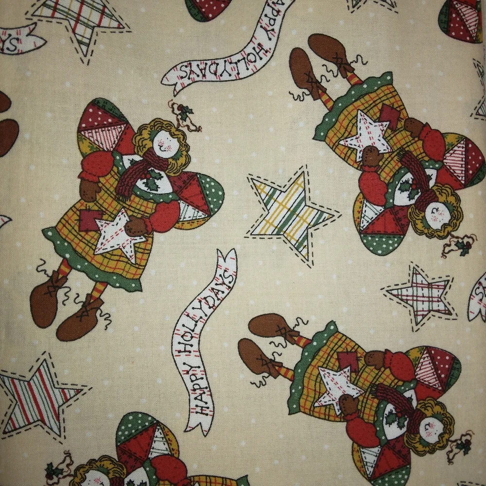 FABRIC Vintage Happy Holidays Country Angels, 1 yard